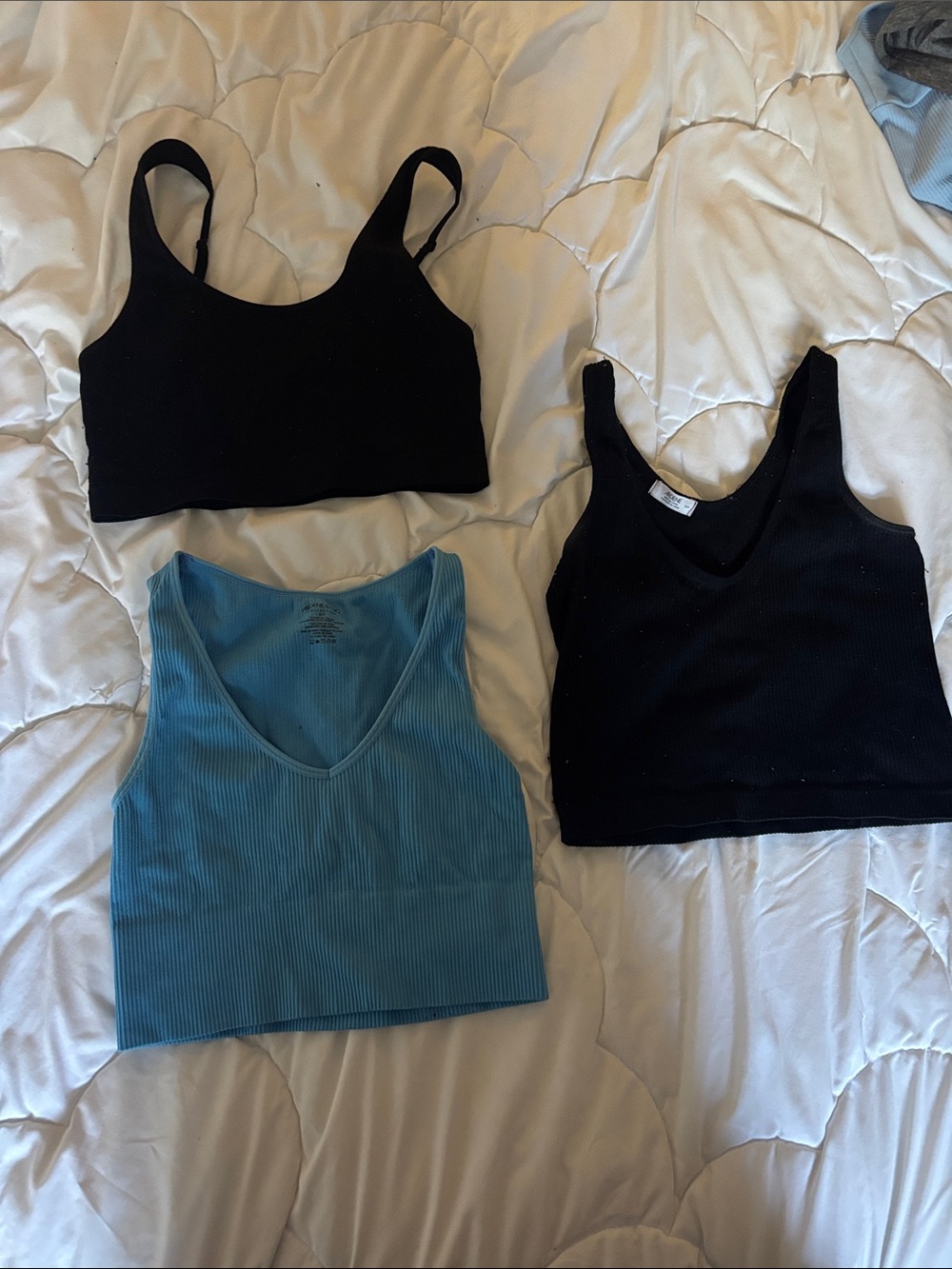 Black and Blue Women’s Ribbed Tank & Crop Top Set - Unbranded